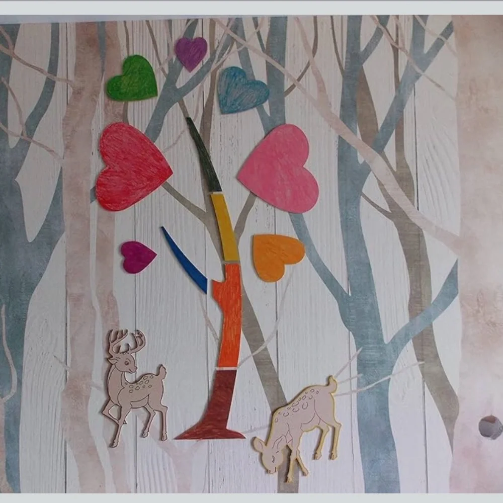 Deer In Love Wooden Wall Art DIY Set – MDF Cutout Tree & Deer Kids Room Decor